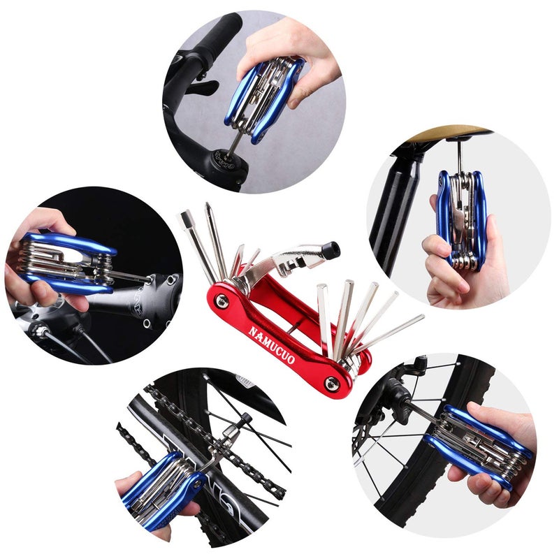 YBEKI Bike Tire Repair Kit with 210PSI Mini Pump & 10-in-1 Multi-Tool | Includes Chain Breaker, Glueless Patches, Tire Levers & Portable Bag | for Road, Mountain & BMX Bicycles - Image 2